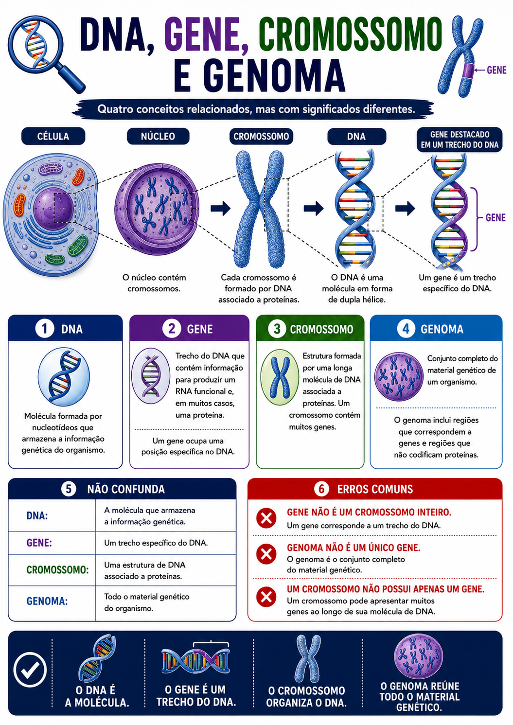 Página visual de Genética: DNA, Gene, Cromossomo e Genoma